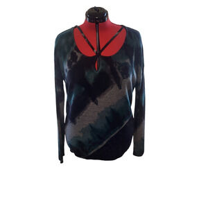 Rock & Republic emerald green, black and grey keyhole top, size large